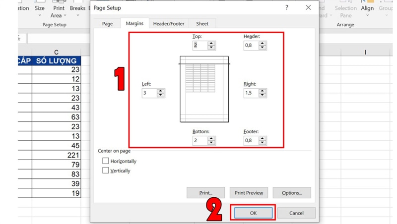 Căn chỉnh tài liệu Excel