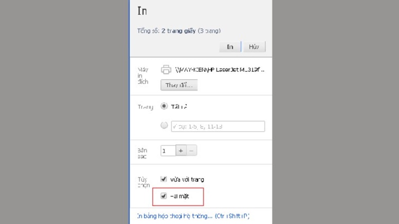 In 2 mặt từ Gmail