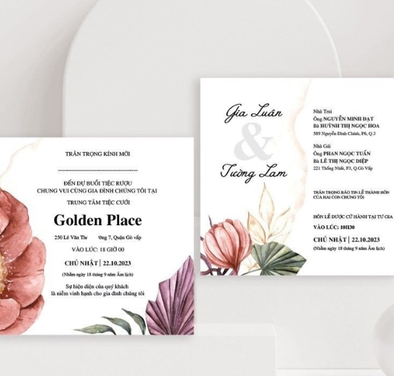 Thiệp cưới vuông đơn giản, hiện đại