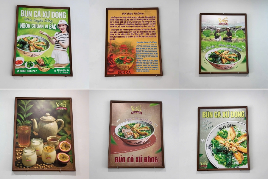 Tổng hợp mẫu menu treo tường chất liệu PP bồi Formex khung giả gỗ đẹp tại Bún Cá Xứ Đông