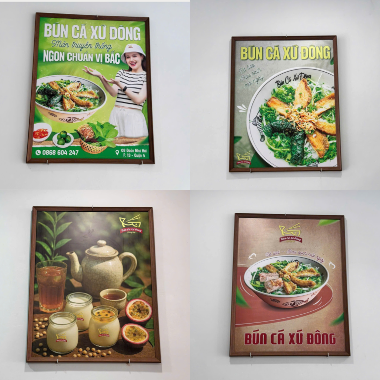 Menu Treo Tường Chất Liệu PP Bồi Formex Khung Giả Gỗ – Bún Cá Xứ Đông