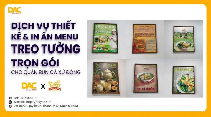 Thiết kế thi công bảng hiệu và menu treo tường trọn gói cho quán Bún Cá Xứ Đông tại TPHCM