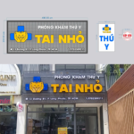 Thi công bảng hiệu Thú Y Tai Nhỏ - nền Tôn Đục Lỗ kết hợp Chữ nổi Mica