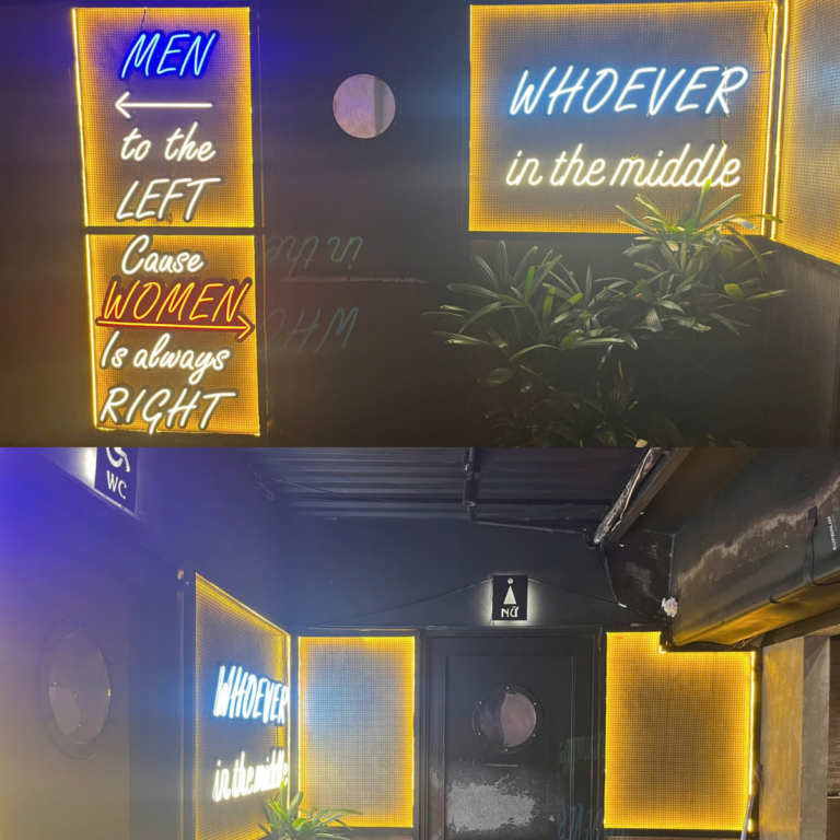 Thi công bảng đèn LED Neon trang trí & Biển chỉ dẫn WC sáng tạo, hài hước