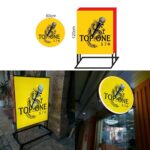 Thi công Hộp đèn Mica tròn & Biển hiệu đứng có bánh xe - Karaoke Top One