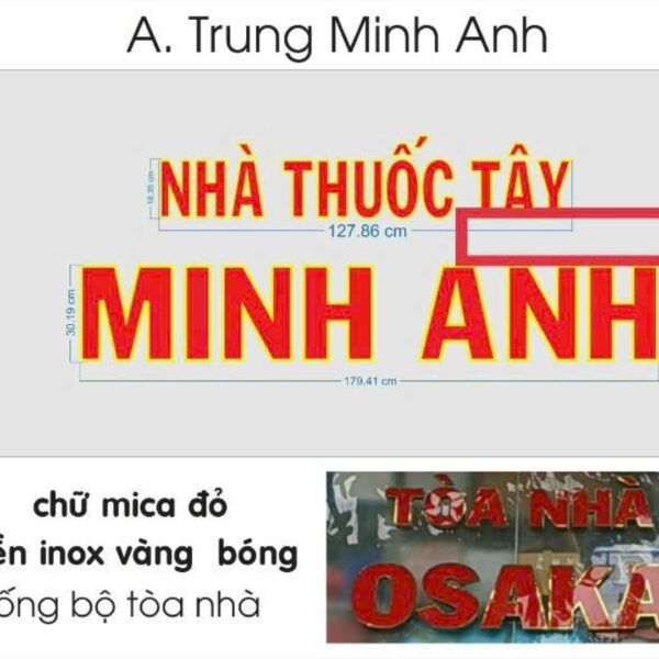 Nhà thuốc Minh Anh – Chữ nổi Mica viền Inox
