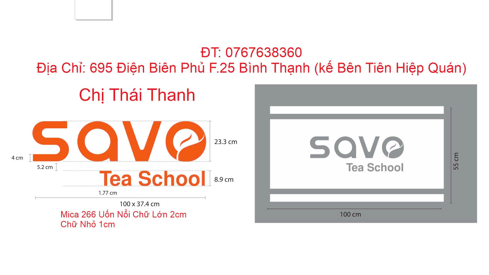 Savo Tea School – Logo chữ nổi Mica