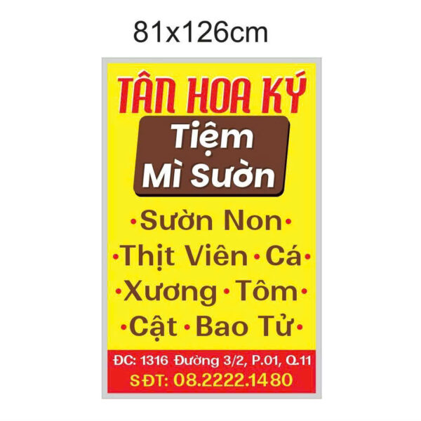 Mỳ Sườn Tân Hoa Ký – bảng hiệu và decal