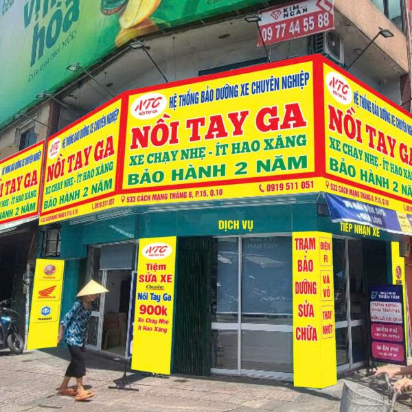 Nồi Tay Ga 900K – bảng hiệu và decal chuỗi cửa hàng