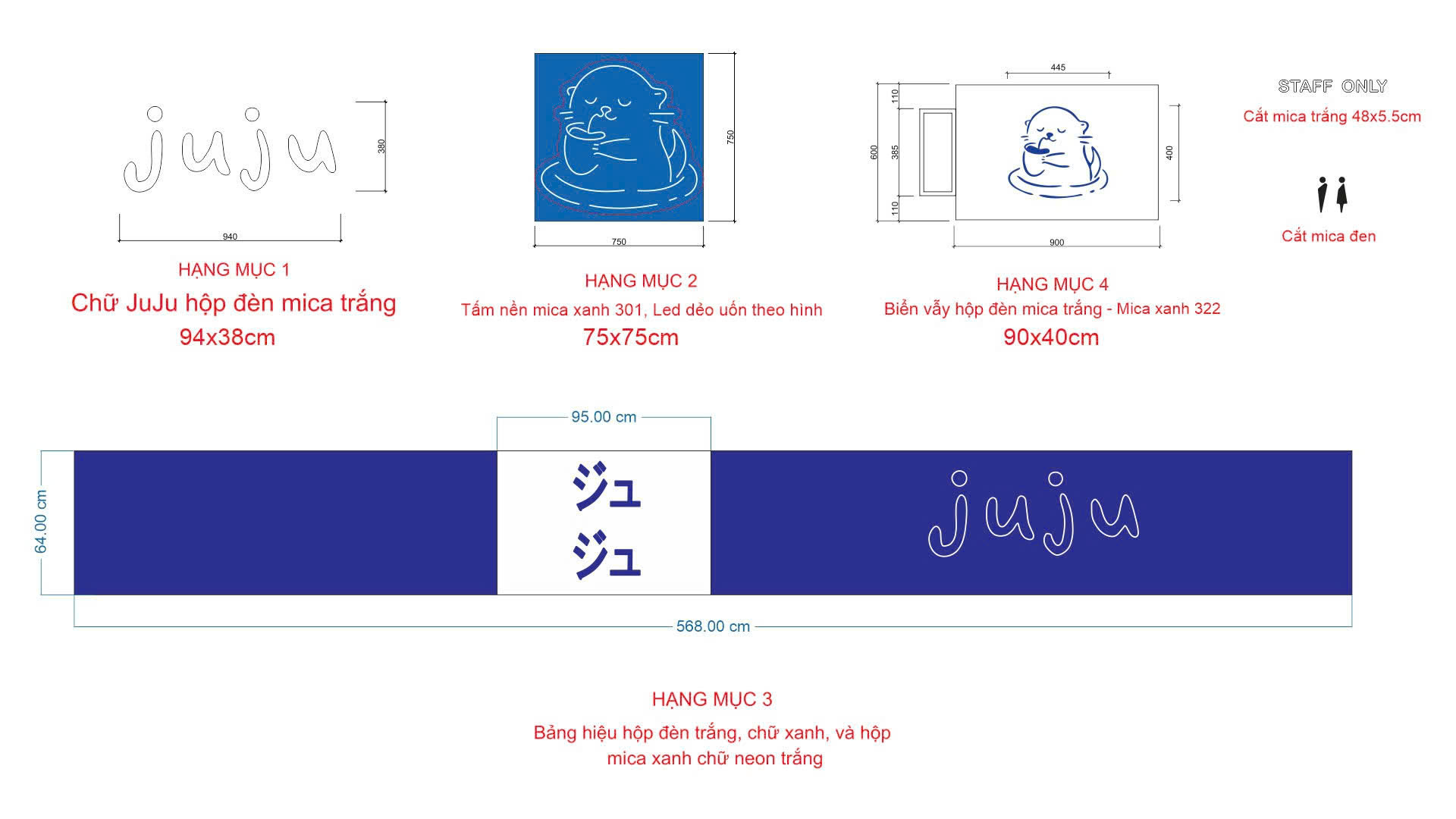 JUJU – bộ bảng hiệu và hộp đèn Mica