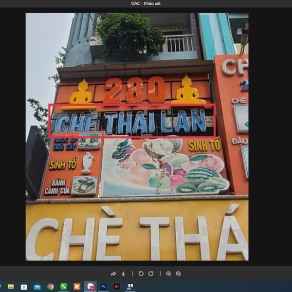 Hình ảnh bảng hiệu Chè Thái Lan trong quá trình thiết kế