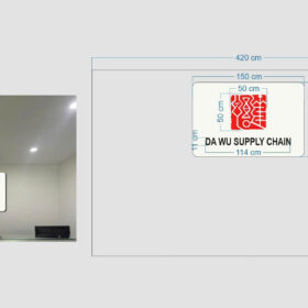 Bản vẽ bố trí logo DA WU Supply Chain tại quầy lễ tân