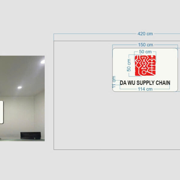 Bản vẽ bố trí logo DA WU Supply Chain tại quầy lễ tân