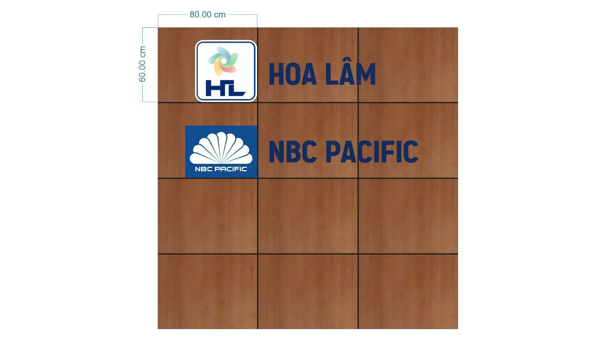 Bố trí logo Hoa Lâm và NBC Pacific trên mảng tường