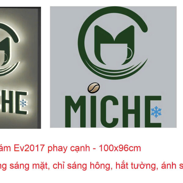 Mẫu logo MICHE chữ nổi với hiệu ứng hắt tường ánh vàng